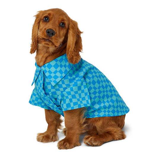 Pets at Home Checkerboard Collared Dog Shirt Blue