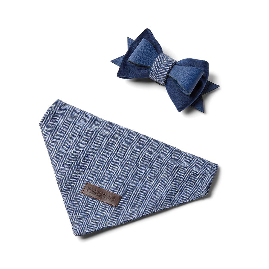Wainwright's Herringbone Bowtie & Bandana Set Navy