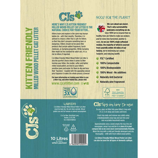 CJ's Pine & Spruce Scented Milled Wood Non Clumping Kitten Litter 10L