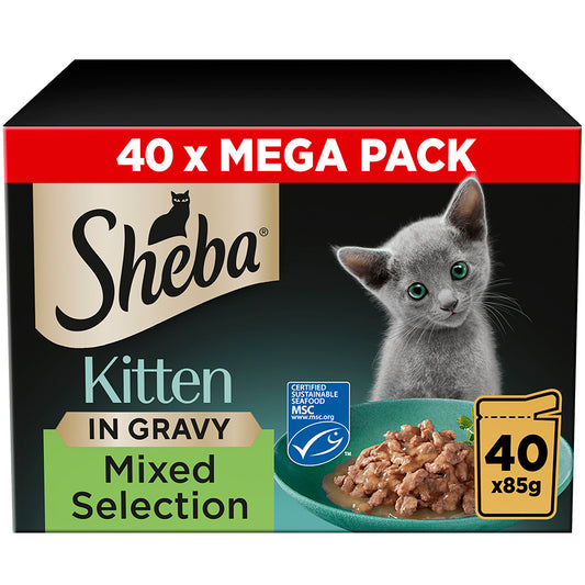 Sheba Mixed Selection Wet Kitten Food in Gravy 40x85g Pouches