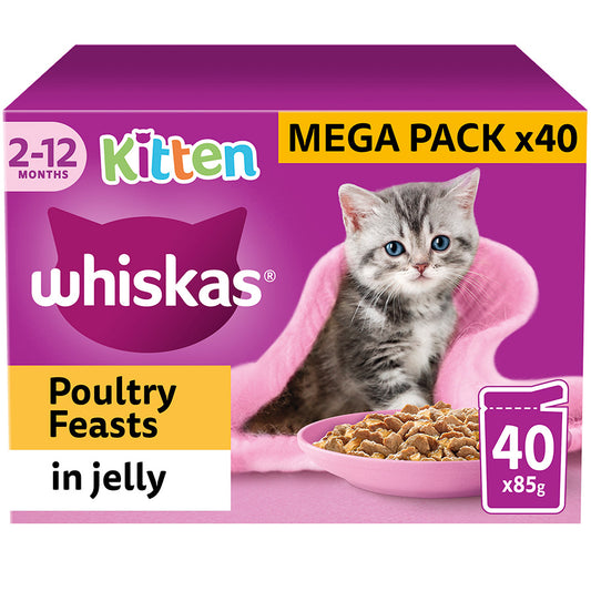 Whiskas Kitten Wet Cat Food Poultry Feasts in Jelly 40 x 85g Pouches