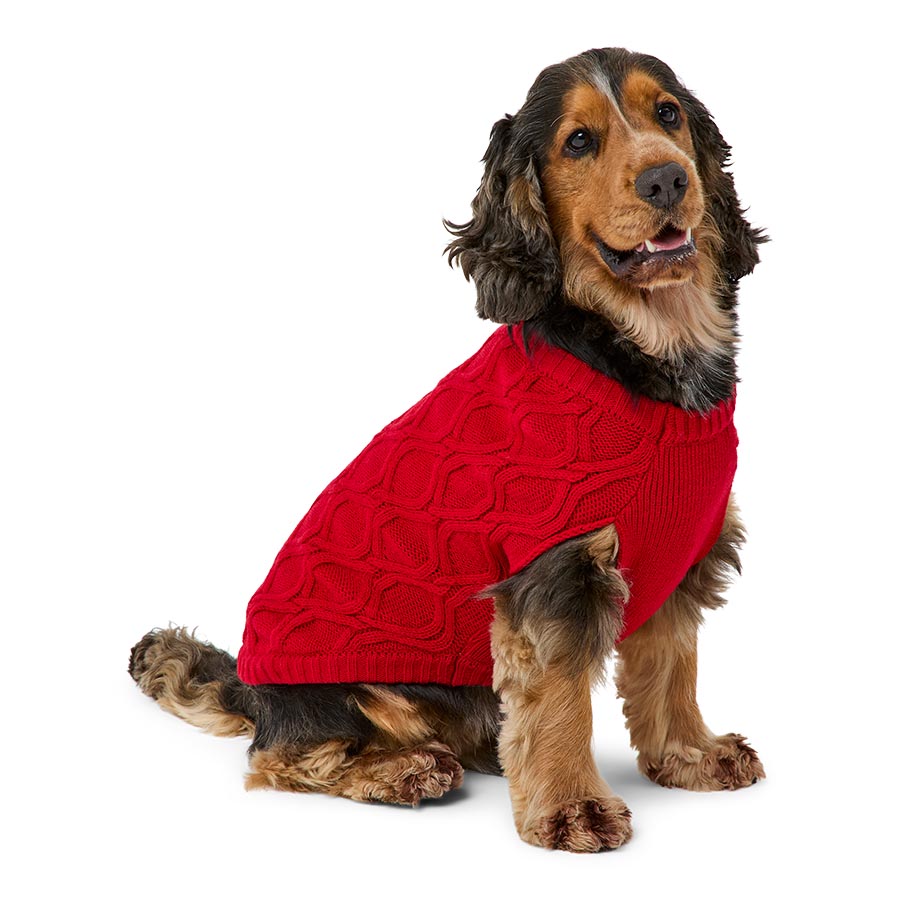 Pets at Home Cable Knit Henley Dog Jumper Red