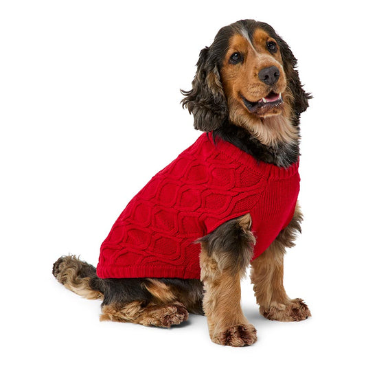 Pets at Home Cable Knit Henley Dog Jumper Red