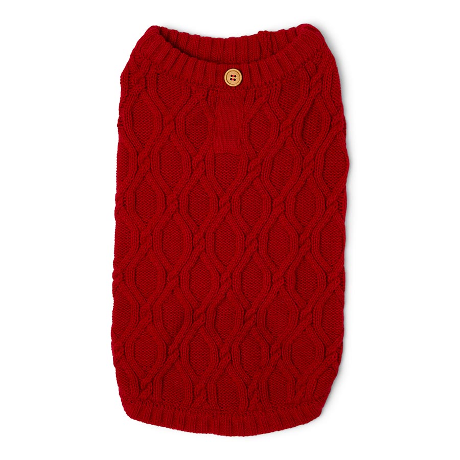 Pets at Home Cable Knit Henley Dog Jumper Red