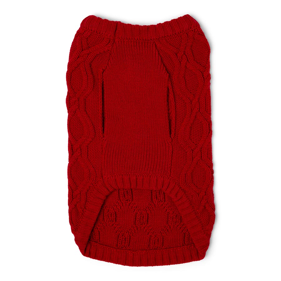 Pets at Home Cable Knit Henley Dog Jumper Red