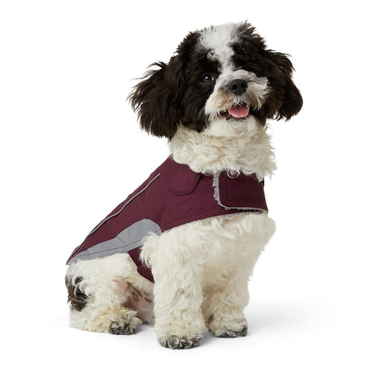 Pets at Home Ripstop Reflective Trim Dog Coat Wine