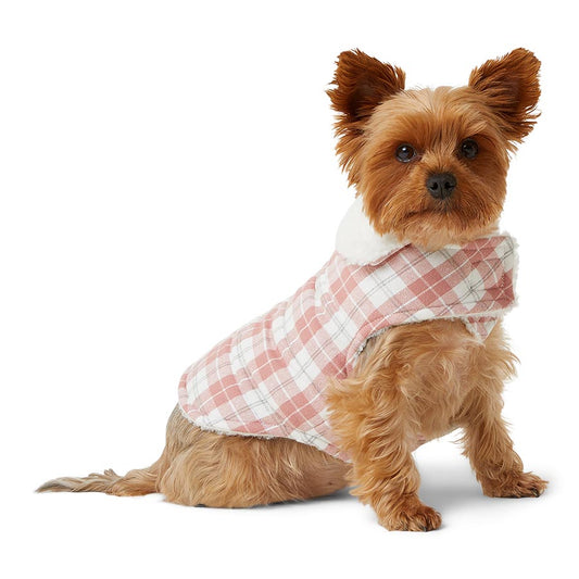 Pets at Home Quilted Plaid Dog Jacket Pink