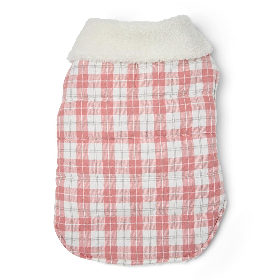 Pets at Home Quilted Plaid Dog Jacket Pink