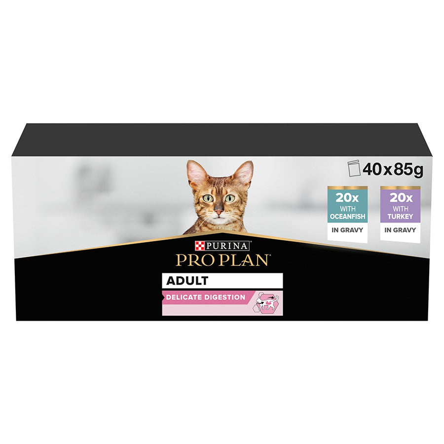 Pro Plan Delicate Digestion Wet Cat Food with Ocean Fish & Turkey Gravy 40 x 85g