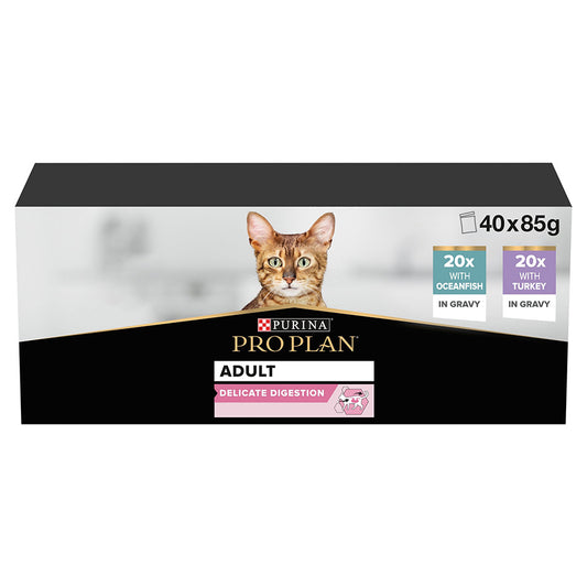Pro Plan Delicate Digestion Wet Cat Food with Ocean Fish & Turkey Gravy 40 x 85g