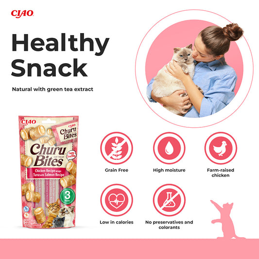 Ciao Churu Cat Treat Bites Chicken, Tuna & Salmon Bites 3x10g