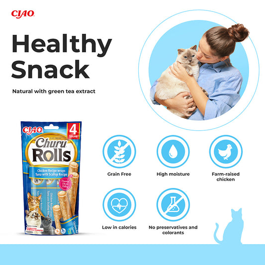 Ciao Churu Cat Treat Rolls Chicken, Tuna & Scallop 4x10g