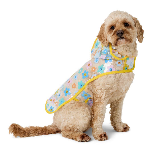 Pets at Home Printed Transpawrent Flower Dog Raincoat Yellow
