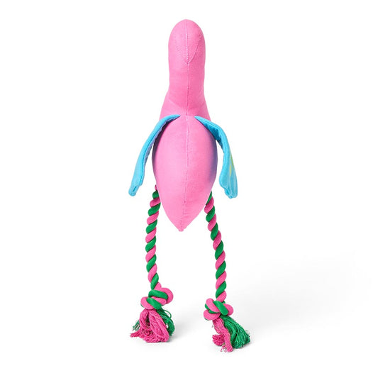 Pets at Home Sunny Daze Plush Flo Flamingo with Rope Squeaky Dog Toy