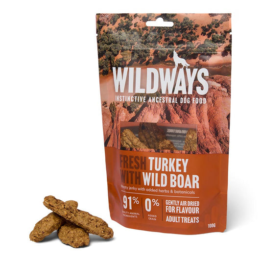 Wildways Turkey with Wild Boar Meaty Jerky Dog Treats