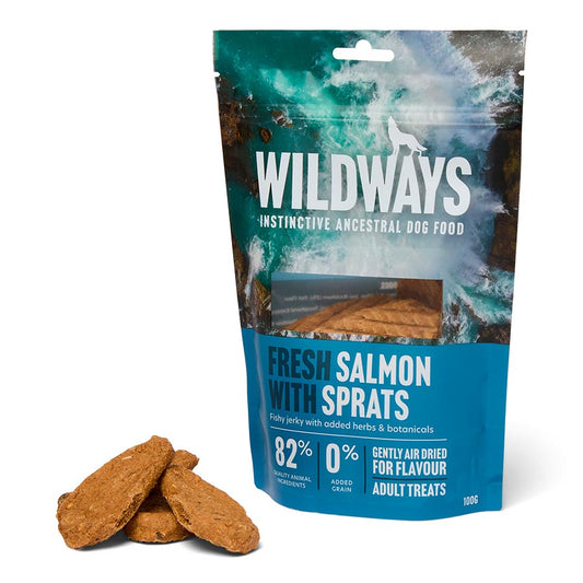 Wildways Salmon with Sprats Fish Jerky with Added Herbs & Botanicals Dog Treats 100g