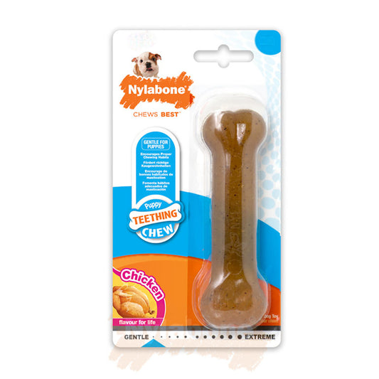 Nylabone Puppy Chew Toy Chicken Plastic Bone Brown