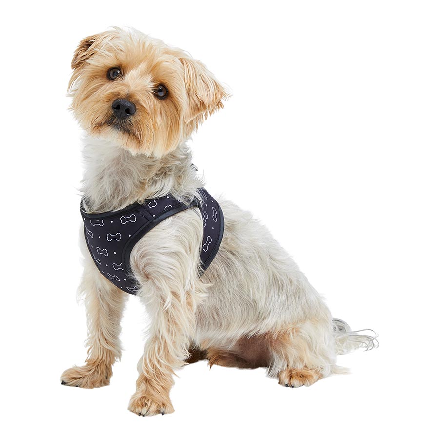 Pets at Home Bone Print Dog Harness Black