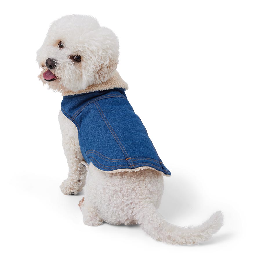 Pets at Home Denim Shearling Dog Jacket Blue