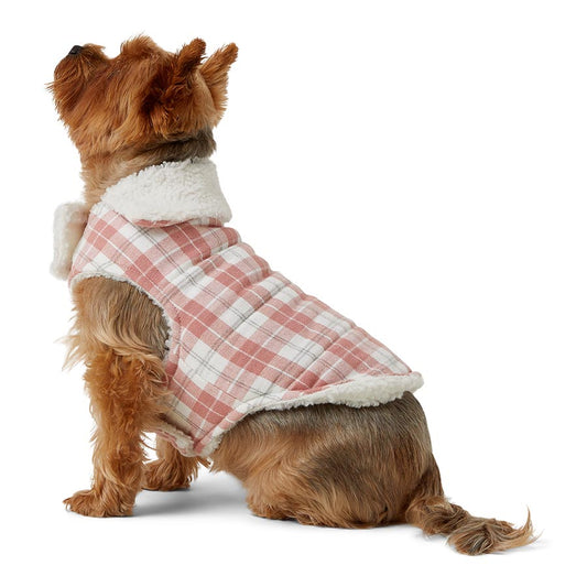 Pets at Home Quilted Plaid Dog Jacket Pink
