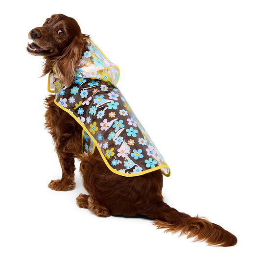 Pets at Home Printed Transpawrent Flower Dog Raincoat Yellow