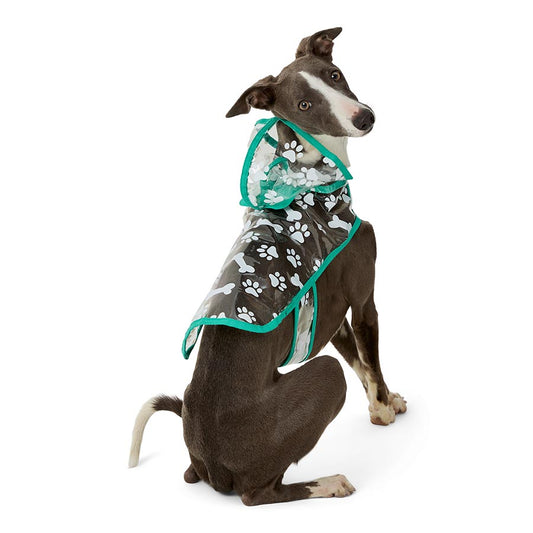 Pets at Home Printed Transpawrent Paw & Bone Dog Raincoat Teal
