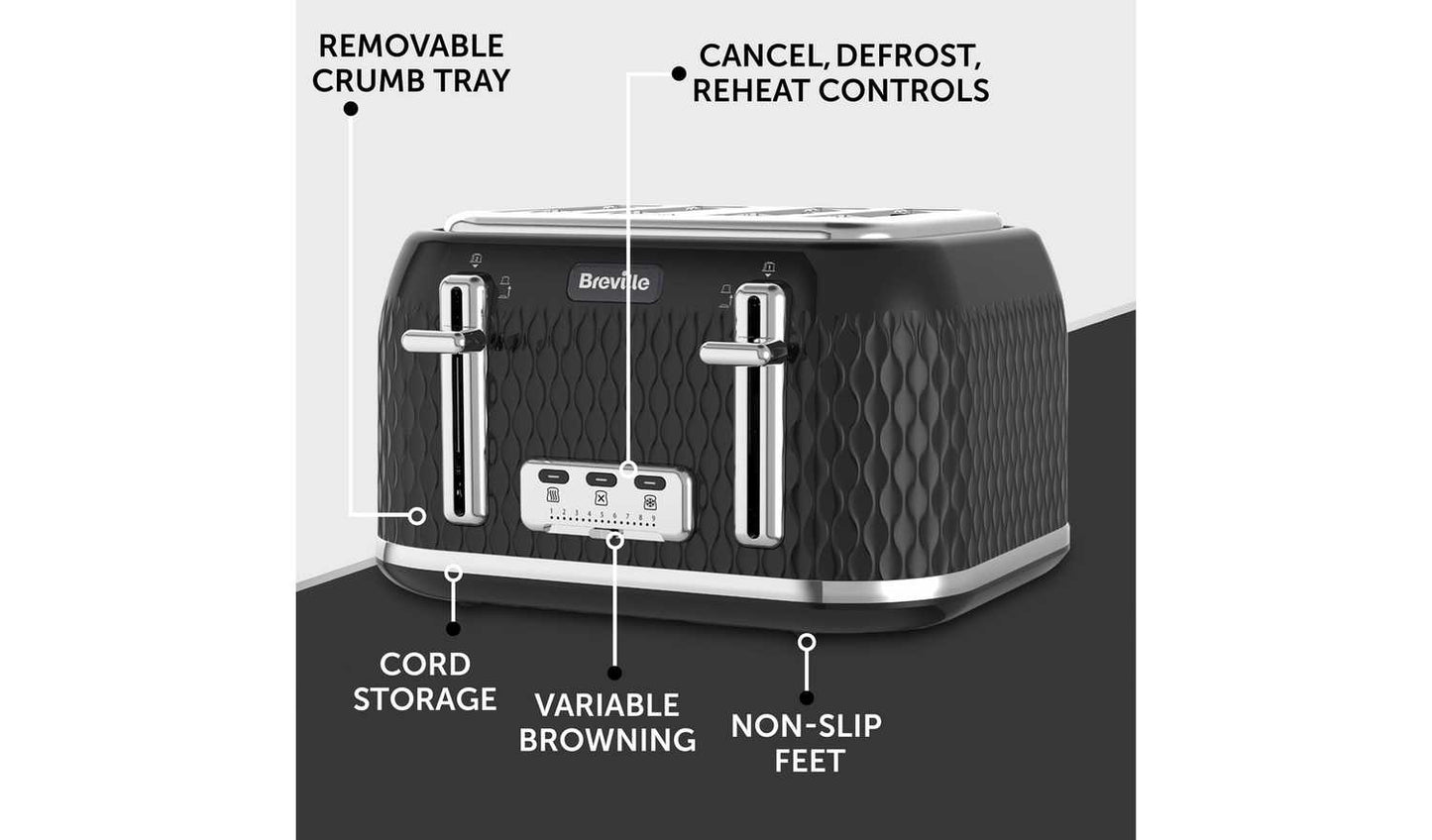 Breville VTT786 Curve 4 Slice Toaster - Black and Chrome