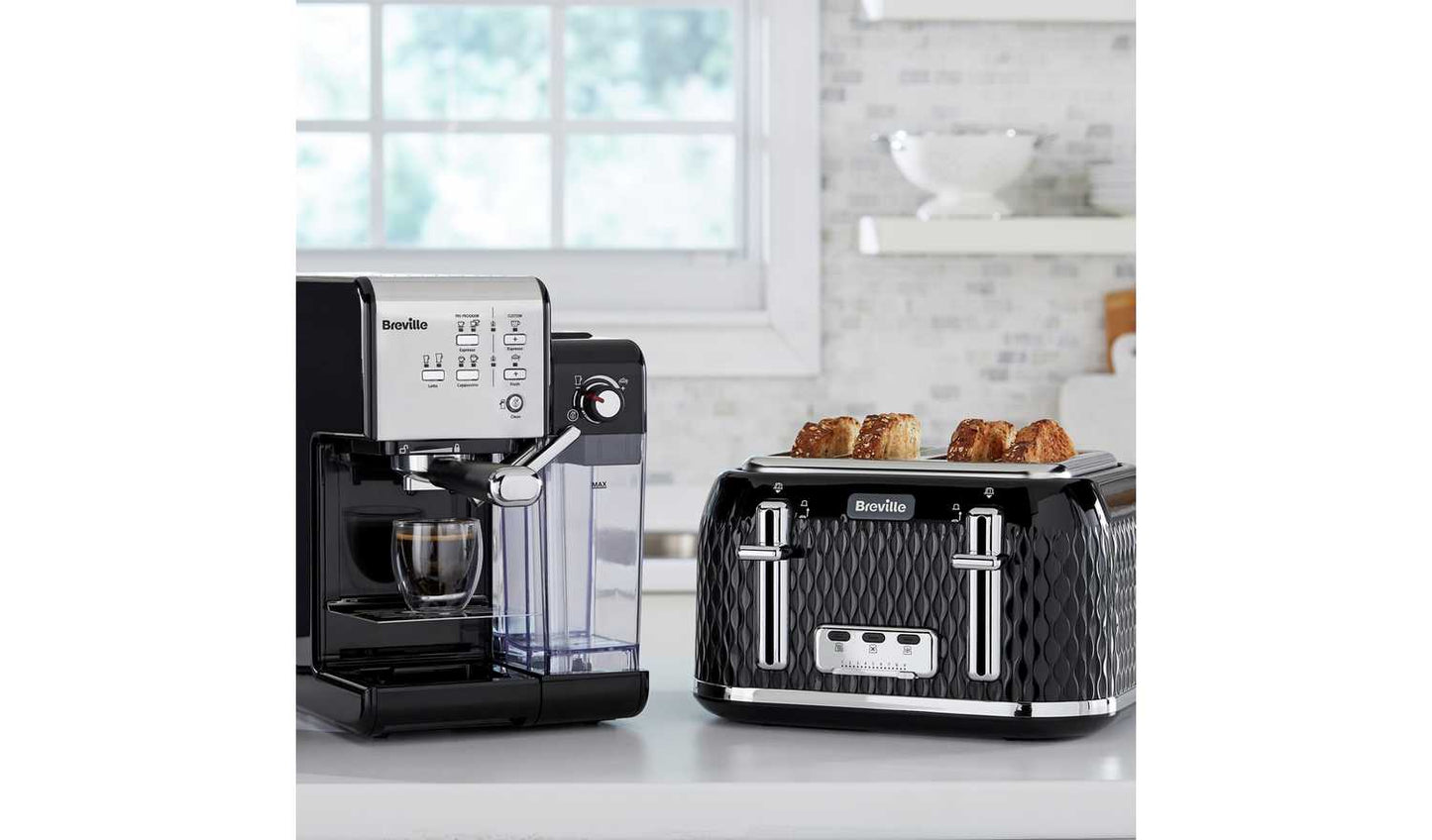 Breville VTT786 Curve 4 Slice Toaster - Black and Chrome