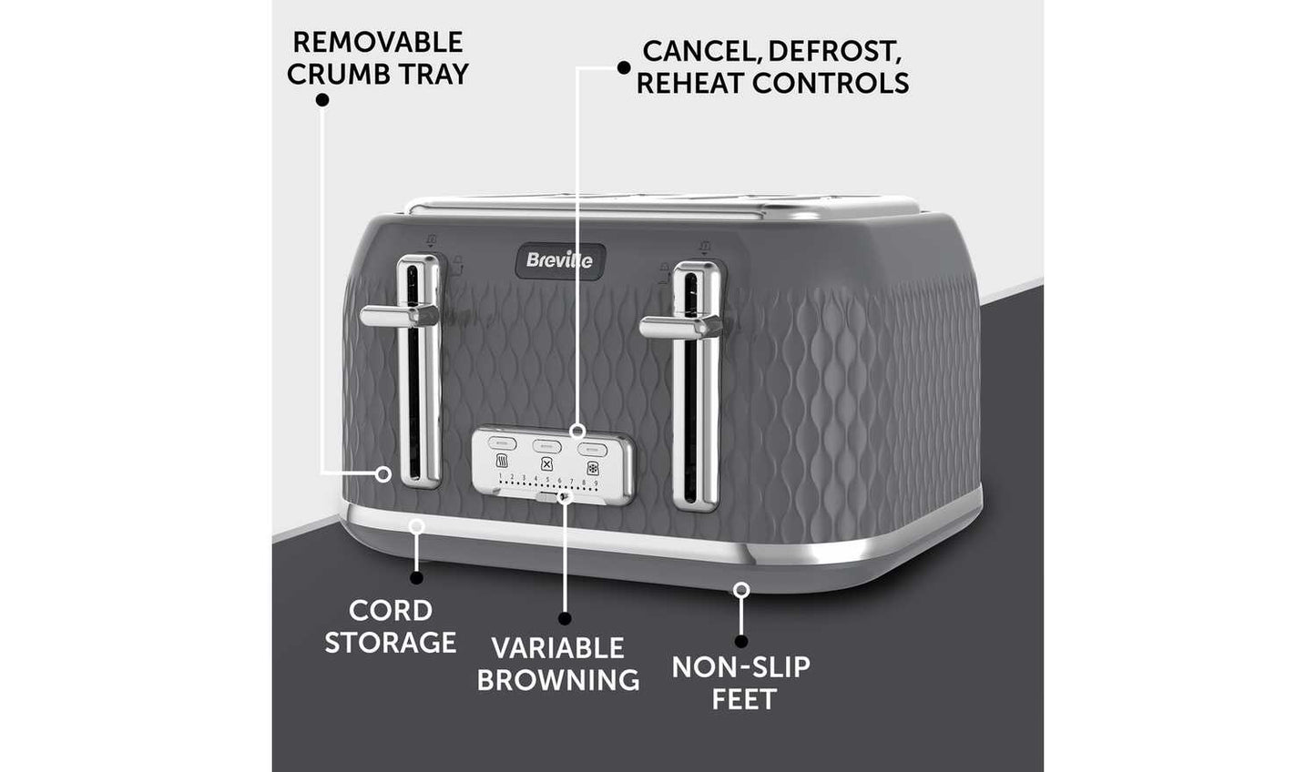 Breville VTR013 Curve 4 Slice Toaster - Grey and Chrome