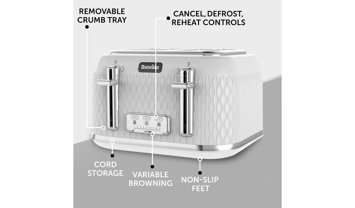 Breville VTT911 Curve 4 Slice Toaster - White and Chrome