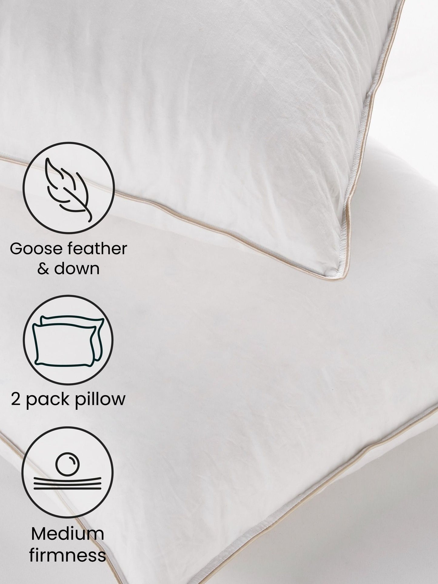 Set of 2 Medium 100% Cotton Goose Feather and Down Pillows