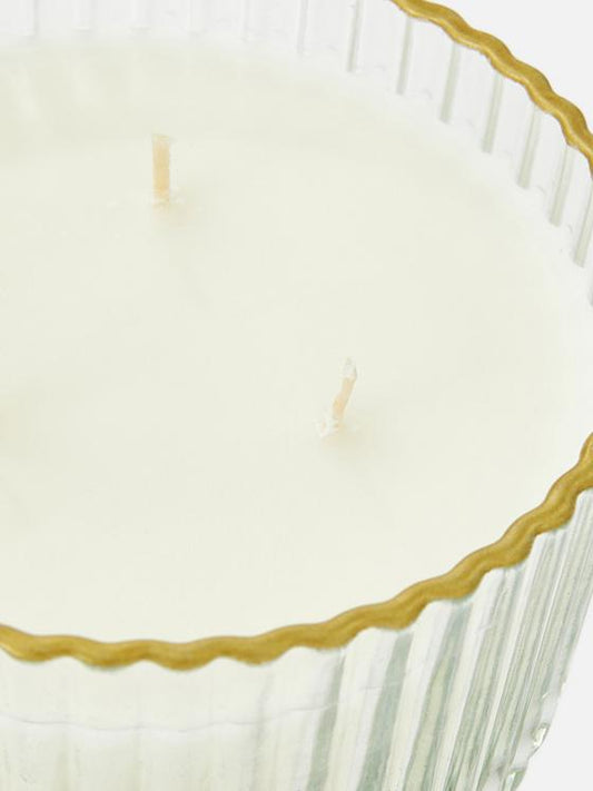 Three Wick Candle In Fluted Glass