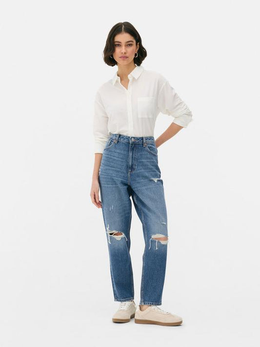 Ripped Denim Mom Jeans