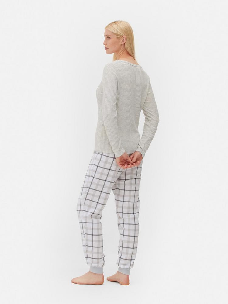 Check Bottom Long Sleeve Pyjama Set