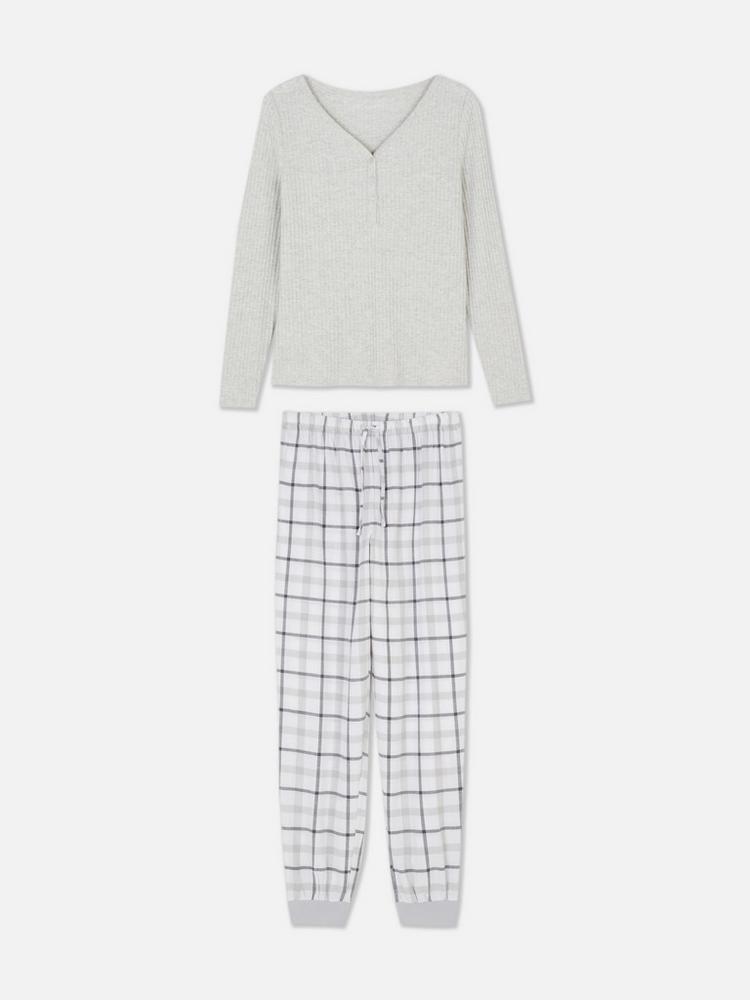 Check Bottom Long Sleeve Pyjama Set