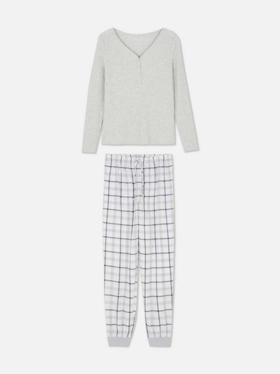 Check Bottom Long Sleeve Pyjama Set