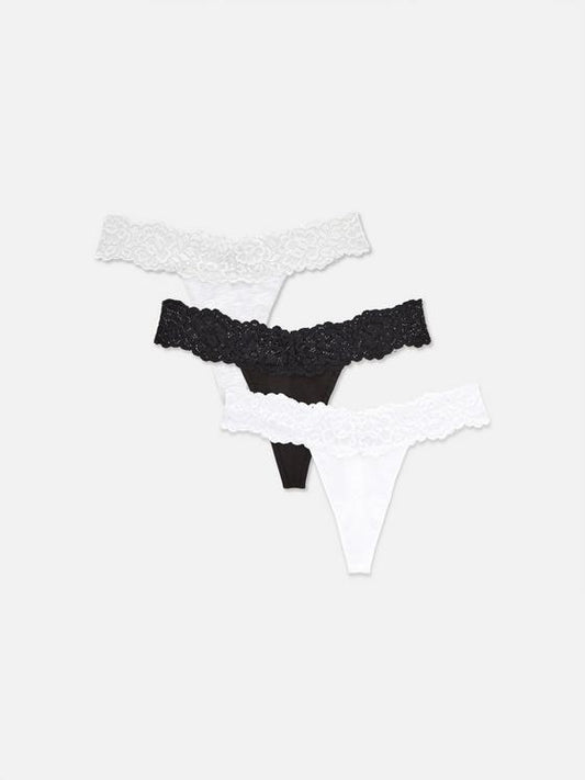3pk Bandeau Lace Waistband Thongs