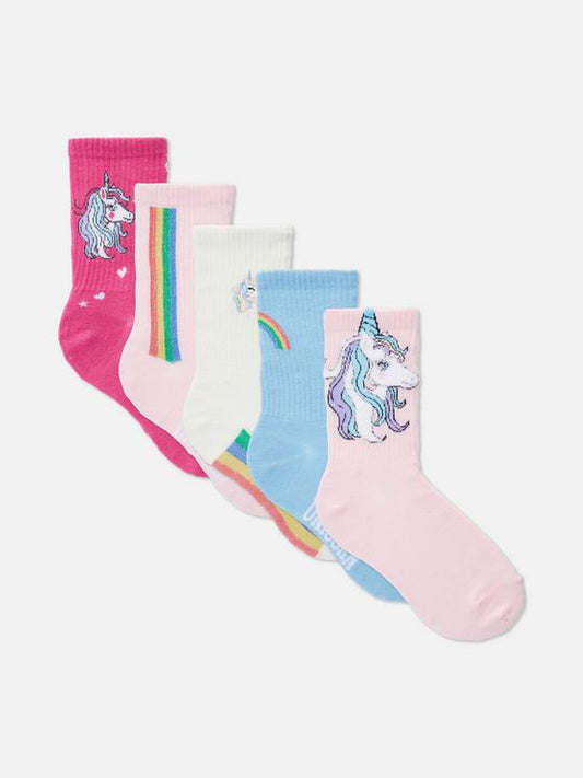 5pk Unicorn Ribbed Ankle Socks