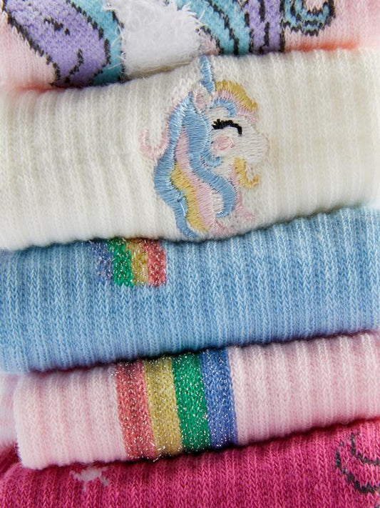 5pk Unicorn Ribbed Ankle Socks