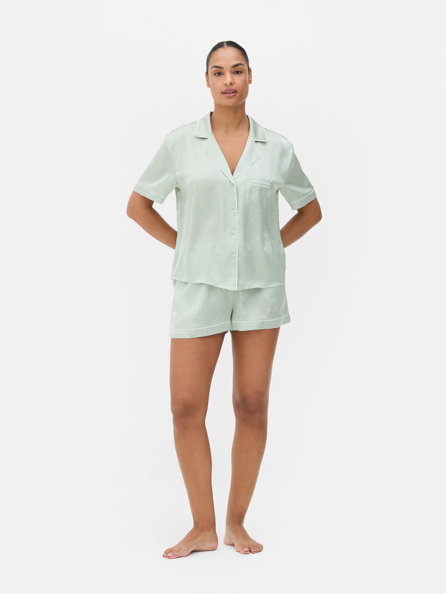 Satin Pyjama Shirt and Shorts Set