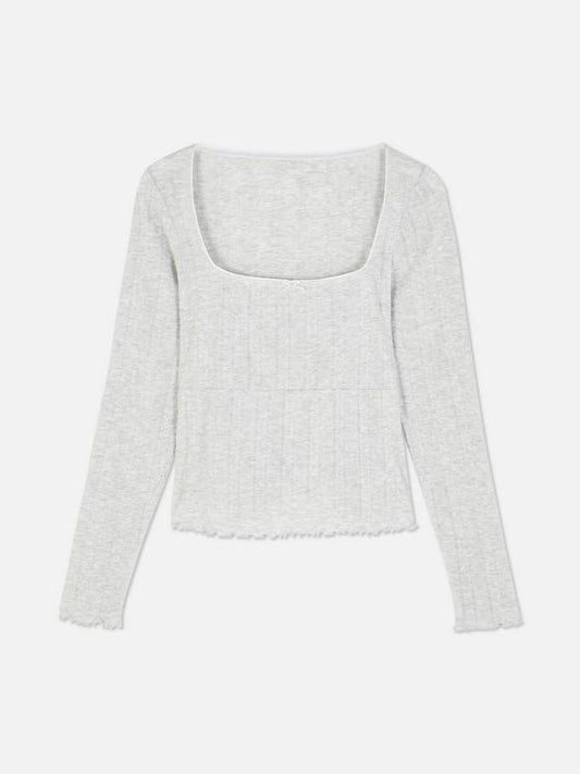 Pointelle Lettuce Trim Pyjama Top