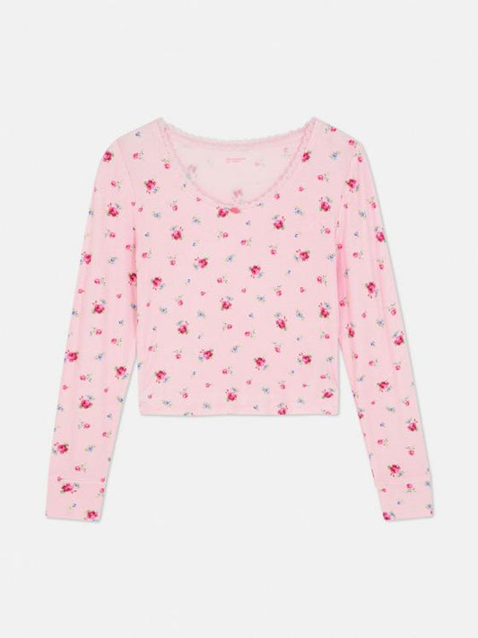 Floral Ribbed Long Sleeve Pyjama Top