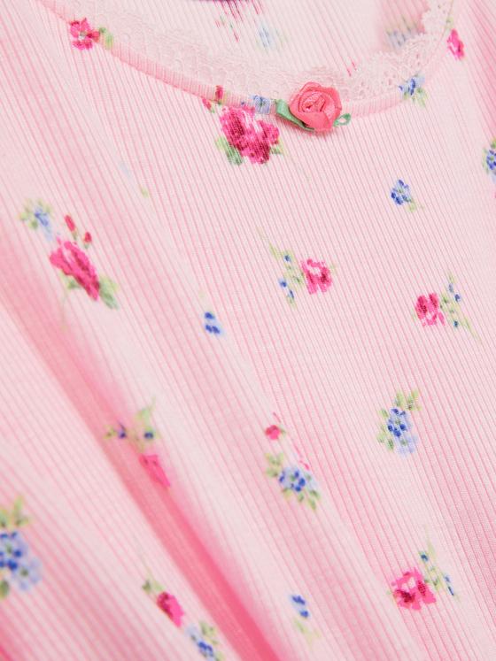 Floral Ribbed Long Sleeve Pyjama Top