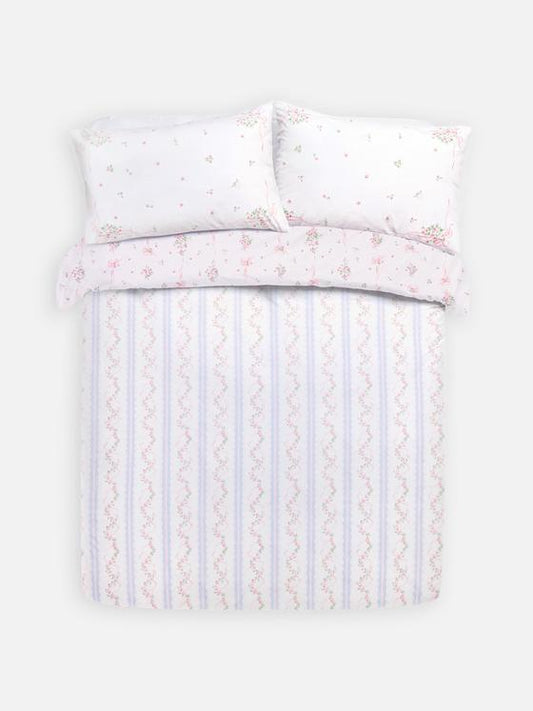 Reversible Floral Ribbon Double Duvet Cover Set