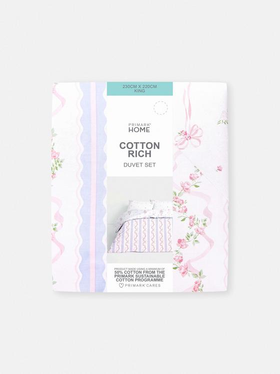 Reversible Floral Ribbon King Duvet Cover Set