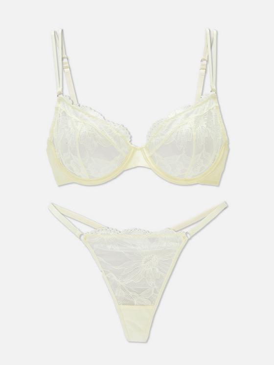 Floral Embroidered Non-Padded Bra and Thong Set