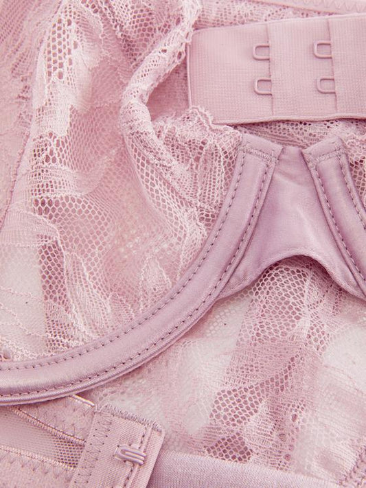 Floral Embroidered Non-Padded Bra and Thong Set