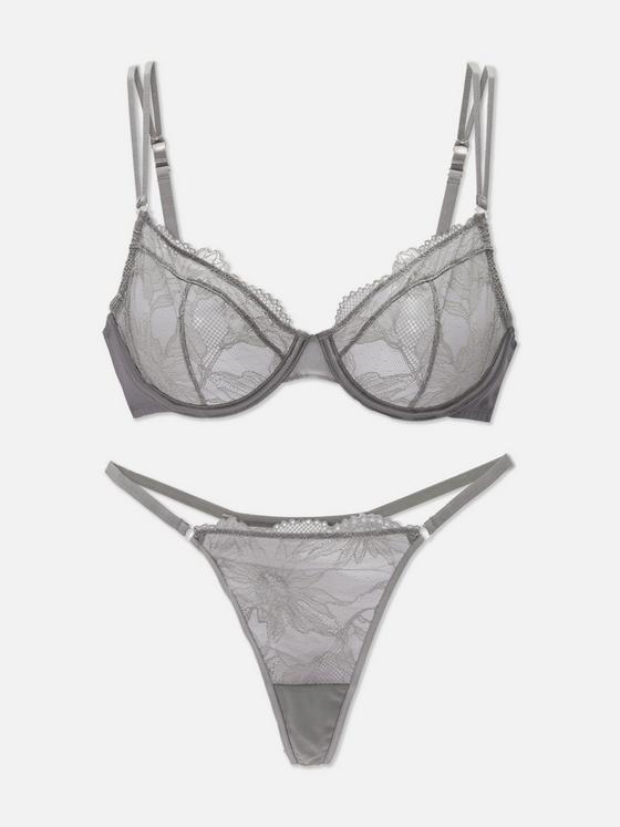 Floral Embroidered Non-Padded Bra and Thong Set