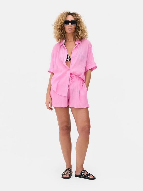 Crinkle Button-Up Beach Shirt