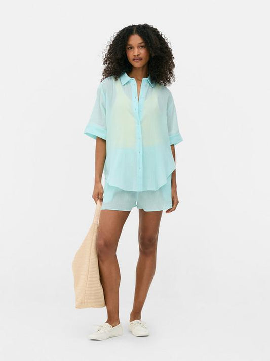 Crinkle Button-Up Beach Shirt